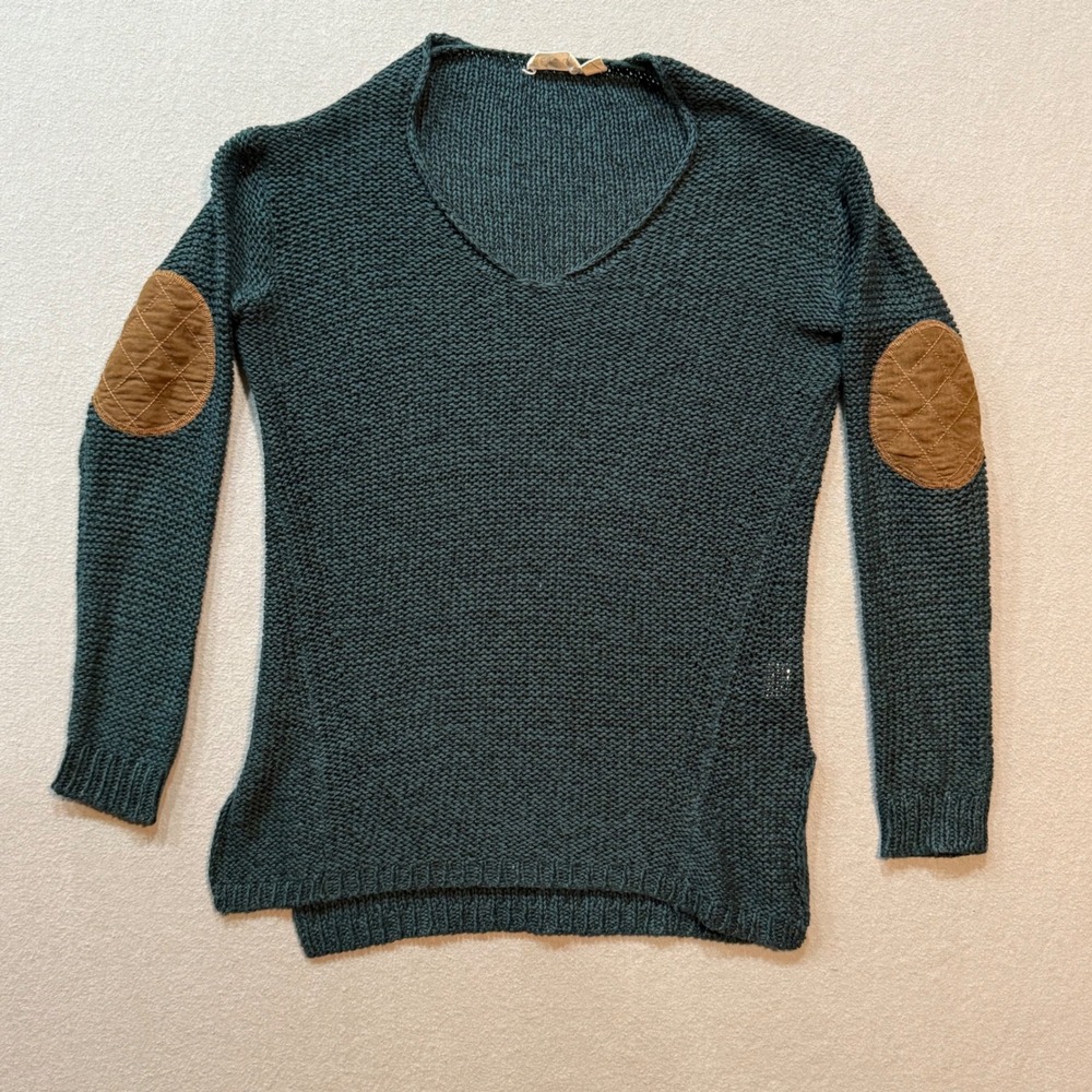 Preppy‎ Collegiate Academia Elbow Patch Professor Chic Knit Sweater Women Size M